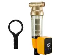 iSpring WSP50ARB Spin Down Sediment Water Filter, Reusable with Touch-Screen Auto Flushing Module and Built-in Housing Scraper, Brass Top Clear Housing, 50 Micron