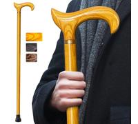 ispuoocti Wooden Walking Stick, Derby Ergonomic Natural Wood Cane, Handmade High Load Bearing Walking Sticks for Men Women Elderly Light Brown