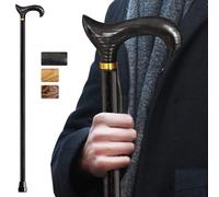 ispuoocti Wooden Walking Stick, Derby Ergonomic Natural Wood Cane, Handmade High Load Bearing Walking Sticks for Men Women Elderly Black