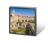 Israel at The Tower of David Aluminum Alloy Square Lapel Badge | Israel at The Tower of David Premium Smooth Metal Brooch Lapel Pin Fashion Accessory Pin for Daily Wear Gift