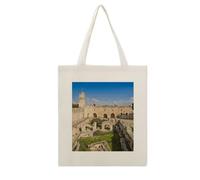 Israel at The Tower of David Cotton Polyester Blend Canvas Carryall Bag | Israel at The Tower of David Reusable Fabric Handbag for Grocery Travel Daily Errands Multipurpose Storage Carry Tote