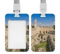 Israel at The Tower of David ID Badge Holder Waterproof Card Protector Push-Pull Slot Work ID Card Holder with Lanyard Personalized Detachable Card Holders for Office Corporate Use