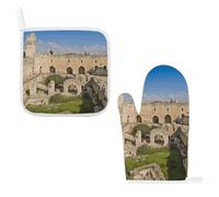 Israel at The Tower of David Oven Mitts and Pot Holders 2 Pcs,Set Resistant Oven Mitts Set Over Mittens for Kitchen Decor for Baking and Cooking Oven Kitchen Glove