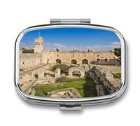 Israel at The Tower of David Pill Organizer with 2 Compartments Metal Square Pill Case Small Pill Box Portable Medicine Box Slim Travel Pill Container Medicine Organizer for Daily Use