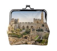 Israel at The Tower of David Print Small Coin Purse Kiss-Lock Leather Pouch Change Wallet Gifts for Men Women