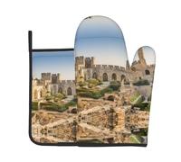 Israel at The Tower of David Printed Insulated Oven Mitts for Grilling, Steaming, and Cooking - 20.5 * 20.5cm with Hanging Storage