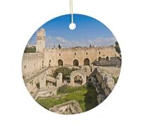 Israel at The Tower of David Round Ceramic Pendant Hanging Festival Ornament, Personalized Double Sided Ceramic Home Decor, Lightweight Durable Hanging Ornament Gift for Home, Party, Women Men