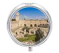 Israel at The Tower of David Small Pill Box 3 Grids Travel Pill Case Portable Daily Pill Organizer with Anti-Mixing Design Easy to Retrieve Meds for Medication, Vitamin, Supplements