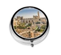 Israel at The Tower of David This Small, Round Pill Box is a Portable Travel Medicine Organizer with Three compartments for Storing Daily medications.