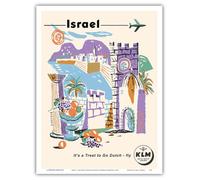 Israel - Caesarea Port - KLM Royal Dutch Airlines - Vintage Airline Travel Poster by Herman Berserik c.1959 - Master Art Print (Unframed) 9in x 12in