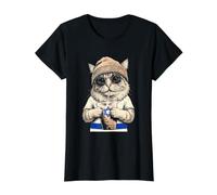 Israel Flag Cat Israelis Value Graphic T-Shirt, Women, Black, S