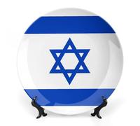 Israel Flag Israeli Star Personalized Bone China Decorative Plate Ceramic Decorative Plates with Display Stand for Home Office Decor