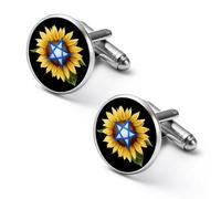 Israel Flag Israeli Star Sunflower Elegant Men’s Cufflinks Lightweight Alloy Cuff Links Clothing Accessories for Shirts Formal 2.0cm