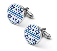Israel Flag Shaped Shirt Cufflinks Round Cuff Links for Business Wedding Party Father's Day Gift 1.7cm