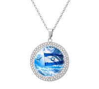 Israel Independence Day Fashion Women's Diamond Necklace Shiny Round Pendant Jewelry Romantic Gifts