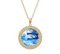 Israel Independence Day Fashion Women's Diamond Necklace Shiny Round Pendant Jewelry Romantic Gifts