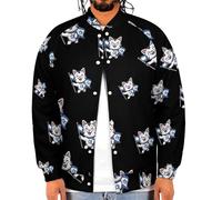 Israel-Jewish Flag Cat Novelty Men's Baseball Jackets Sweatshirt Button Down Tops Long Sleeve Coat M