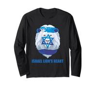 Israel Lion's Heart Jewish Flag and Star of David Support Long Sleeve T-Shirt