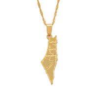 Israel Map and West Bank Pendant Necklaces Chain Gold Color Jewelry For Women Men Map of Israel(Gold Color,45cm)