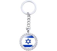 Israel National Flag Keychain Shiny Crystal Israel Flag Key Ring Souvenir Pendant Key Ring Fashion Accessories