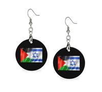 Israel Palestine Flag Round Wooden Earrings Boho Drop Pendant Fashion Gifts for Women