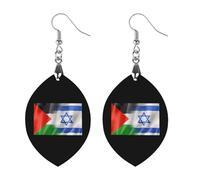 Israel Palestine Flag Round Wooden Earrings Boho Drop Pendant Fashion Gifts for Women