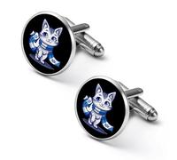 Israel Patriotic Cat Israel Flag Shirt Cufflinks Round Cuff Links for Business Wedding Party Father's Day Gift 2.0cm