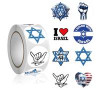 Israel Stickers Roll 500 Pcs - Israel and America Friendship - I Stand with Israel Easy Stick and Remove - Flags Seal Vinyl Nation Israeli for Window Cars Trucks Tumblers Water Bottles