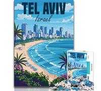 Israel Tel Aviv Travel Jigsaw Puzzles for Teenagers 1000 Pieces,Challenging Game And Family Play with Fully Interlocking Randomly Shaped Pieces 38x26cm