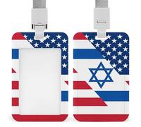 Israel U.S.A. Flag ID Badge Holder with Lanyard | Funny Vertical Name Tag Holder Card Protector for Nurse Office Business
