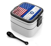 Israel & U.S. Flag Cute Bento Box Adult Lunch Box Stackable 2 Layer Lunch Containers for Work Picnic
