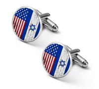 Israel & U.S. Flag Mens Classic Cufflinks Custom Shirt Cuff Links Jewelry Accessories for Business Wedding 0.7" 0.8"