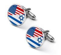 Israel & U.S. Flag Mens Classic Cufflinks Custom Shirt Cuff Links Jewelry Accessories for Business Wedding 0.7" 0.8"
