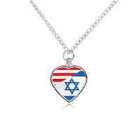 Israel & USA Flag Personalized Pet Urn Necklace Keepsake Urn Pendant Cremation Jewelry Gifts for Dog Cat Lover