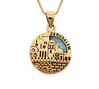 Israelblessing Big Jerusalem Disc Necklace 925 Sterling Silver Opal Stone Judaica Pendant, Metal, Opal