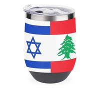 Israeli and Lebanese Flag Funny Thermal Mug with Lid 12oz Reusable Coffee Mugs Insulated Eggshell Cup Wine Tumbler