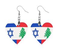 Israeli And Lebanese Flag Printed Wooden Earrings Pendants Lightweight Dangle Drop Earring Charms Gifts for Women