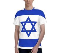 Israeli Flag Print Short Sleeve Crew Neck T-Shirt Fashionable Casual Summer Comfortable Everyday Use Black