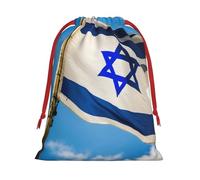 Israeli flag print Super soft velvet drawstring storage bag, fit for Halloween promotion multifunctional bag