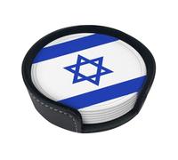 Israeli Flag Round Leather Coasters (Pack of 6) Protect Tabletop, Suitable for Various Cups, Wooden Dining Table 3.9 Inch