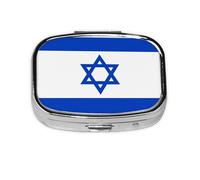 Israeli Flag Square Pill Box with Full Print Design - Portable Metal Travel Case for Vitamins & Medication, 2.2x1.6x0.7 Inch.