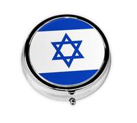 Israeli Flag This Small, Round Pill Box is a Portable Travel Medicine Organizer with Three compartments for Storing Daily medications.