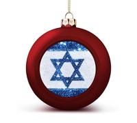 Israeli Flag with Glitter Sparkles Funny Baubles Christmas Ball Ornaments Plastic Hanging Xmas Tree Balls 1.6 Inch Holiday Decor