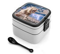 Israeli Flag with Lion Portable Bento Box Stackable 2 Layers Lunch Boxes Leakproof Food Storage Container Reusable Snack