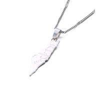 Isreal Outline Map Pendant Necklace - City Name Charm Sweater Thin Chain,Country Flag Print Patriotic Dainty Jewelry, For Women Men Souvenirs Gifts,White,Long:50Cm