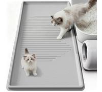 ISSEVE Cat Litter Mat 1.38" High Raised Edge, Extra Large 54" x 27.5" XXL Silicone Mat for Litter Box, Urine Proof Litter Trapping Mat for Scatter Control, Soft on Kitty Paws, Protect Floor (Grey)