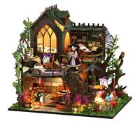 ISSEVE DIY Miniature House Kit, Tiny House Dollhouse Kit for Adults, Mini House Building Kits, Halloween Christmas Home Bookshelf Decoration, Gifts for Family and Friends (Magic Castle)