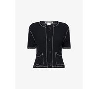 Issey Miyake Womens Issey Miyake Contrast-Stich Button-Through Stretch-Woven Top Black 2