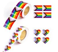 Issimober 2 Rolls LGBTQ Pride Stickers 1000PCS Rainbow Heart Flag Self Adhesive Decals Progress Pride Stickers for Gay Lesbian Bisexual Pride Month Decorations Parade Event Accessories