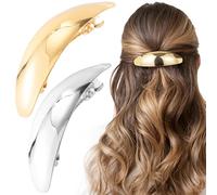 Isslly 2 PCS French Barrette Hair Clips 3 inch, Oval Metal Hair Barrettes for Women, Vintage Wedding Prom Formal Hair Accessories for Thick Hair for Women - White, Yellow